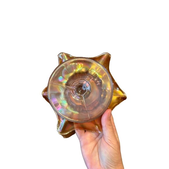 Iridescent Marigold Compote Glass Ruffled Edge Candy/nut Dish 5 in H Pedestal - Picture 4 of 4